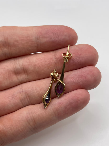 9ct gold amethyst and diamond earrings