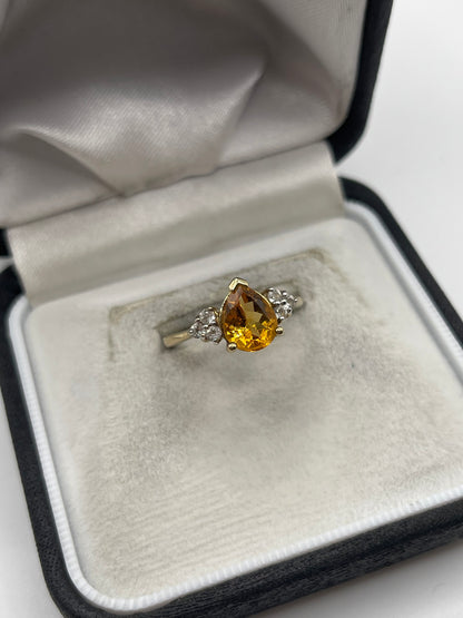 9ct gold citrine and zircon ring