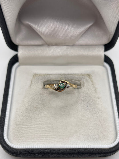 9ct gold emerald and diamond ring