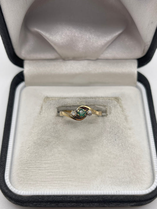 9ct gold emerald and diamond ring
