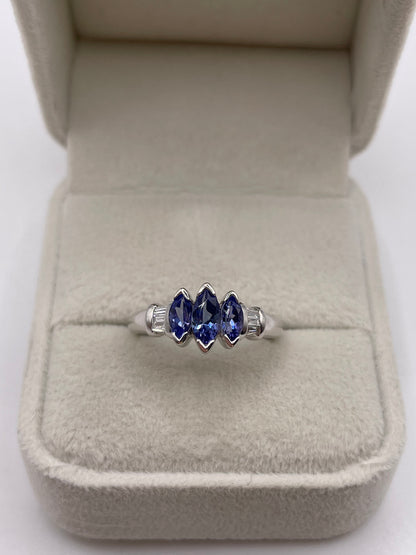 9ct white gold tanzanite and diamond ring