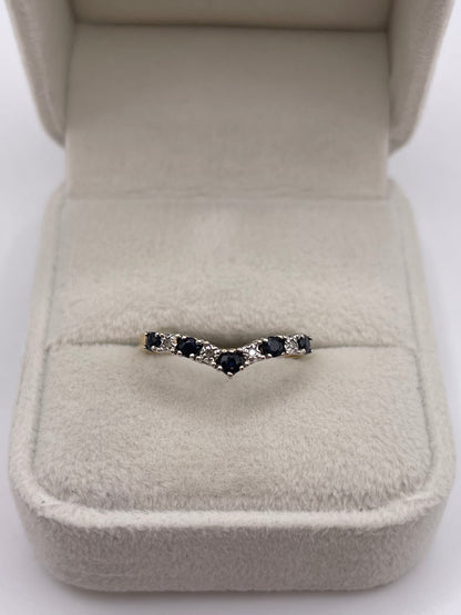 9ct gold sapphire and diamond wishbone ring