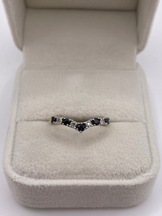 9ct gold sapphire and diamond wishbone ring