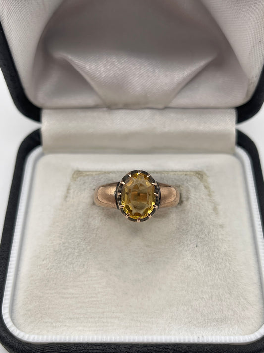 Antique 9ct rose gold citrine ring