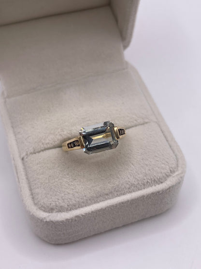 9ct gold aquamarine and Smokey quartz ring