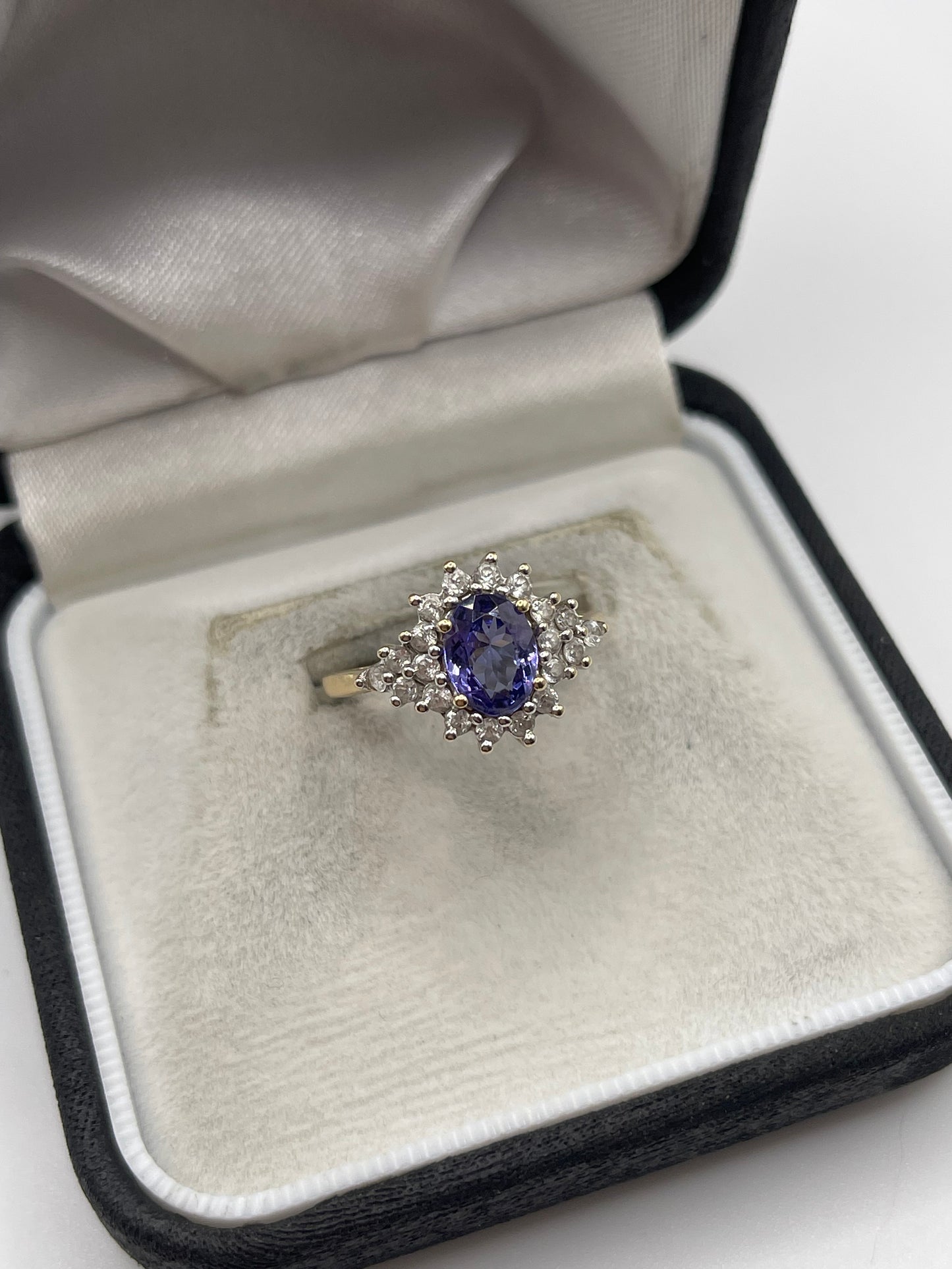9ct gold tanzanite and zircon ring