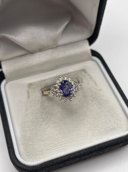 9ct gold tanzanite and zircon ring