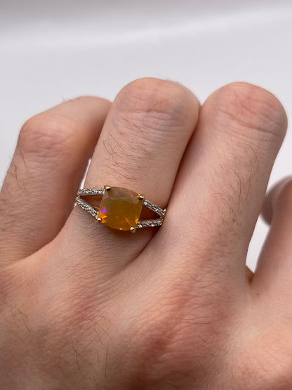9ct gold opal and zircon ring