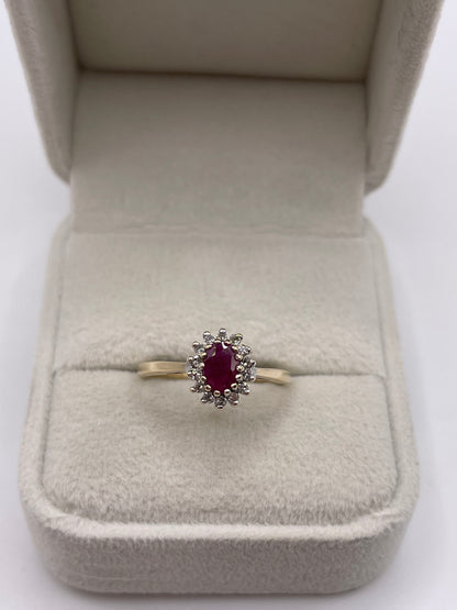 9ct gold ruby and diamond ring