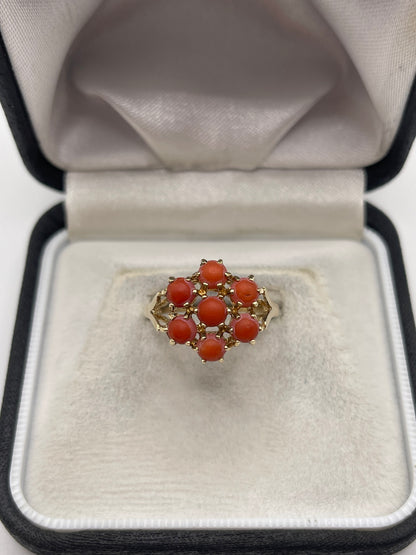 9ct gold coral cluster ring