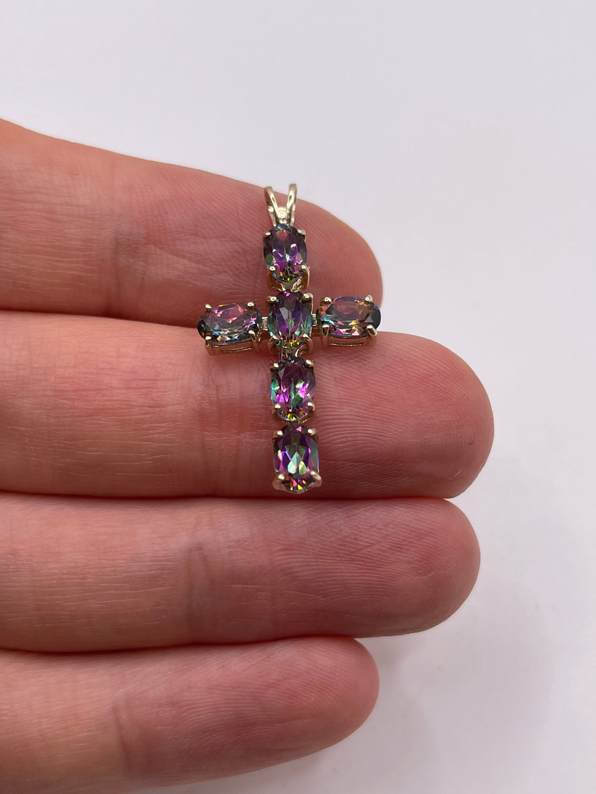 9ct gold mystic topaz cross pendant