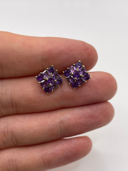 9ct gold amethyst cluster earrings