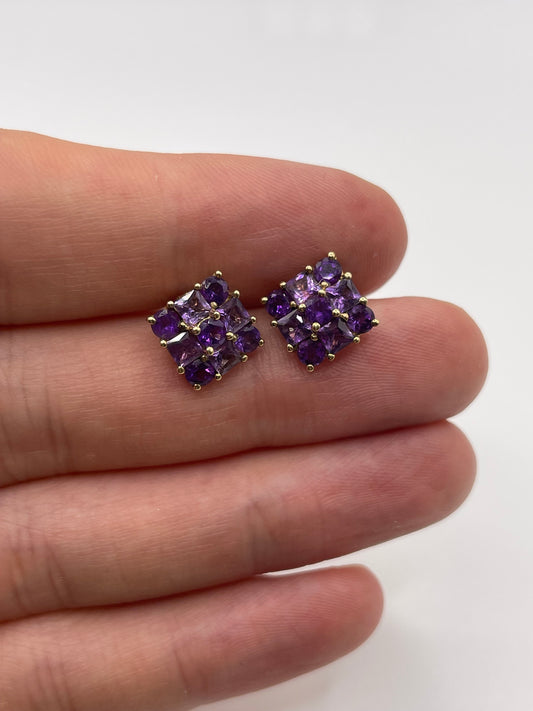 9ct gold amethyst cluster earrings