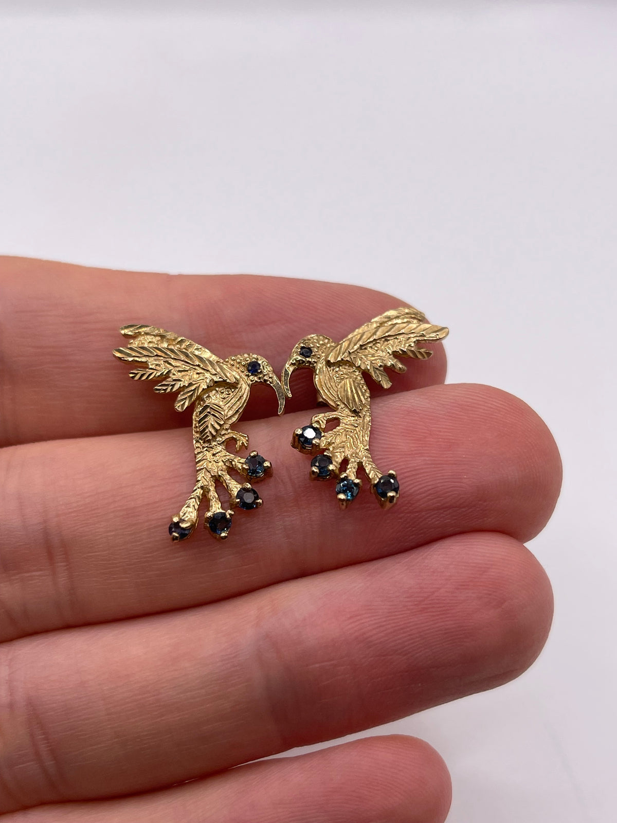 9ct gold sapphire bird earrings
