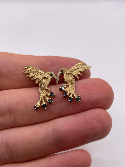 9ct gold sapphire bird earrings