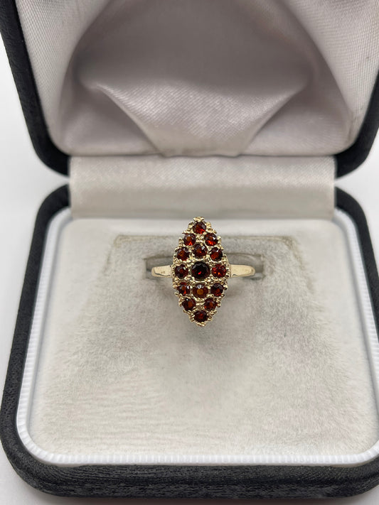 9ct gold garnet navette ring