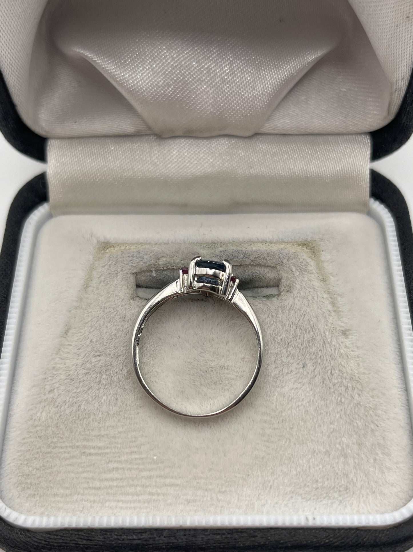 9ct white gold sapphire and ruby ring