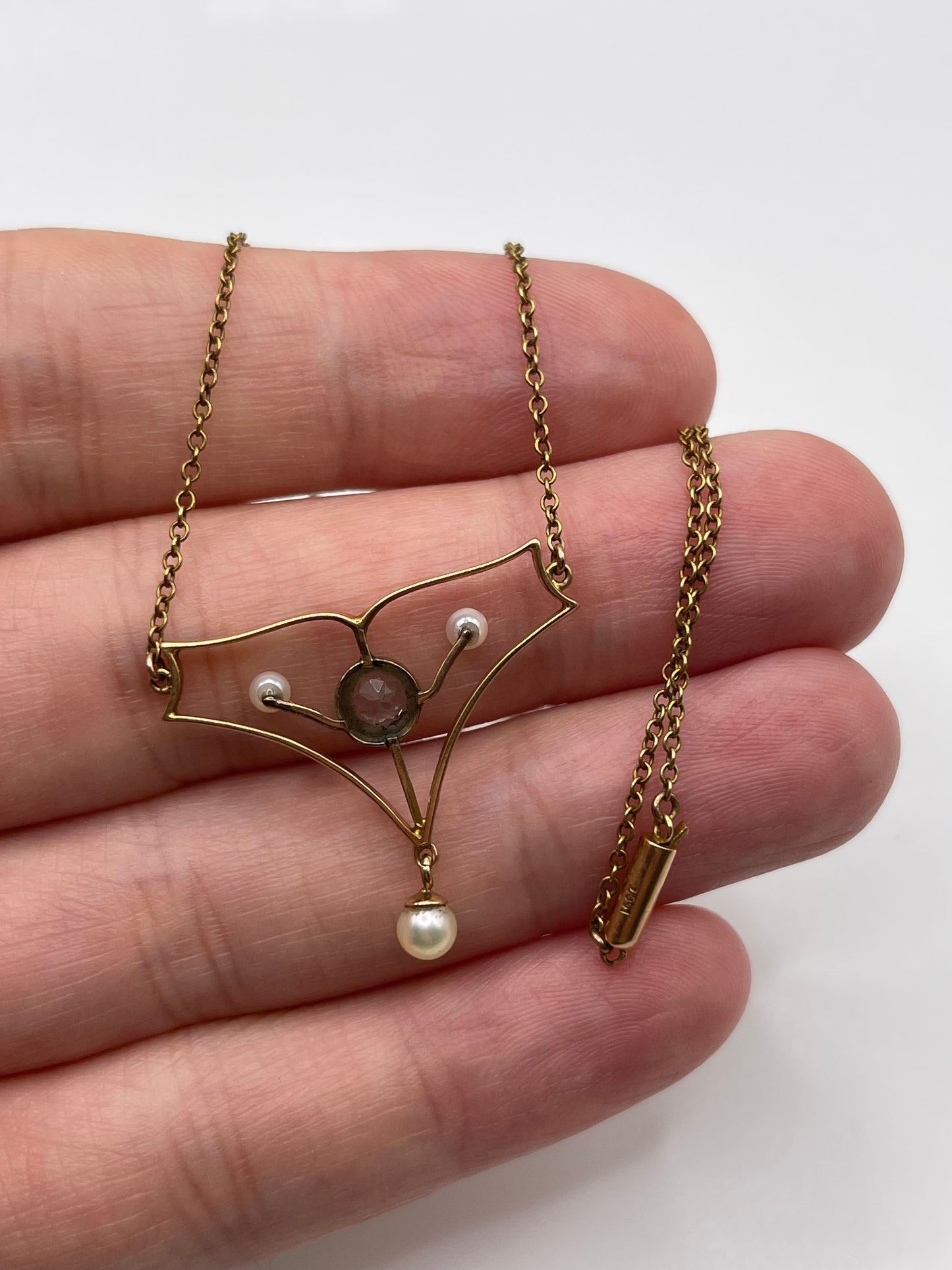Antique 15ct gold aquamarine and pearl necklace