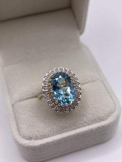 9ct gold blue topaz and diamond ring