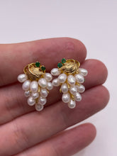 Load image into Gallery viewer, 14ct gold pearl and emerald earrings
