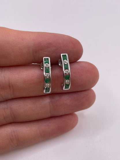 14ct white gold emerald and diamond earrings