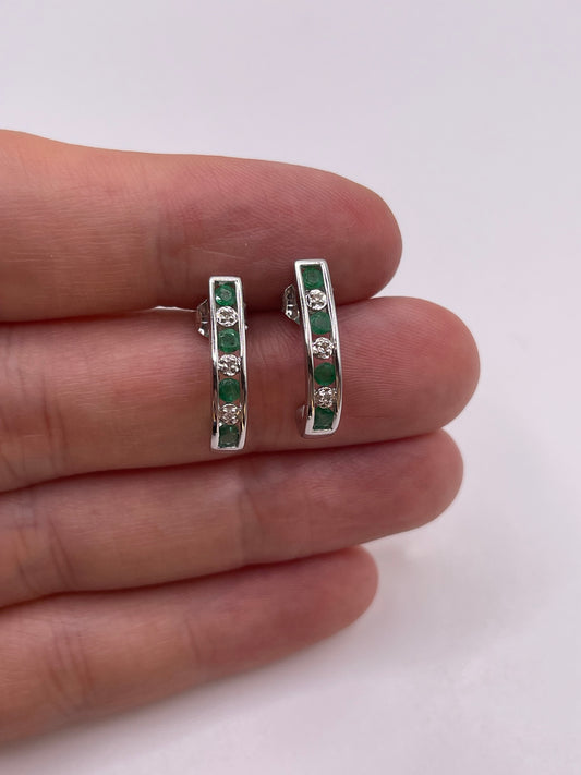14ct white gold emerald and diamond earrings