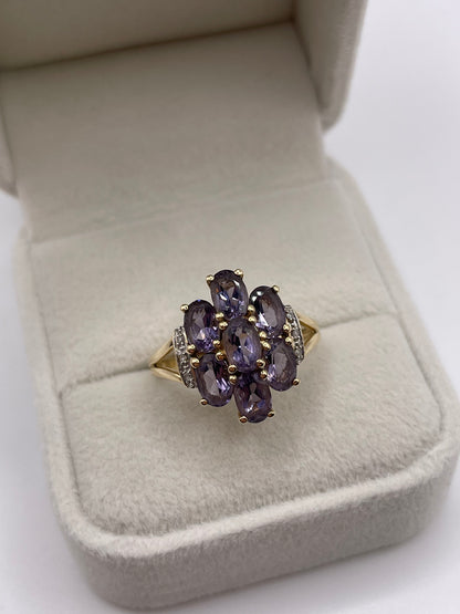 9ct gold iolite and diamond ring