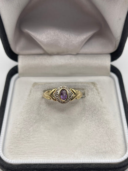 9ct gold amethyst and diamond ring