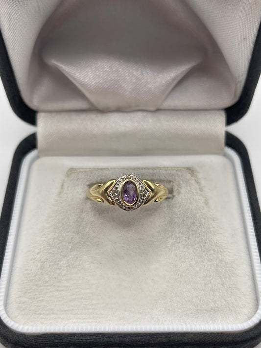 9ct gold amethyst and diamond ring