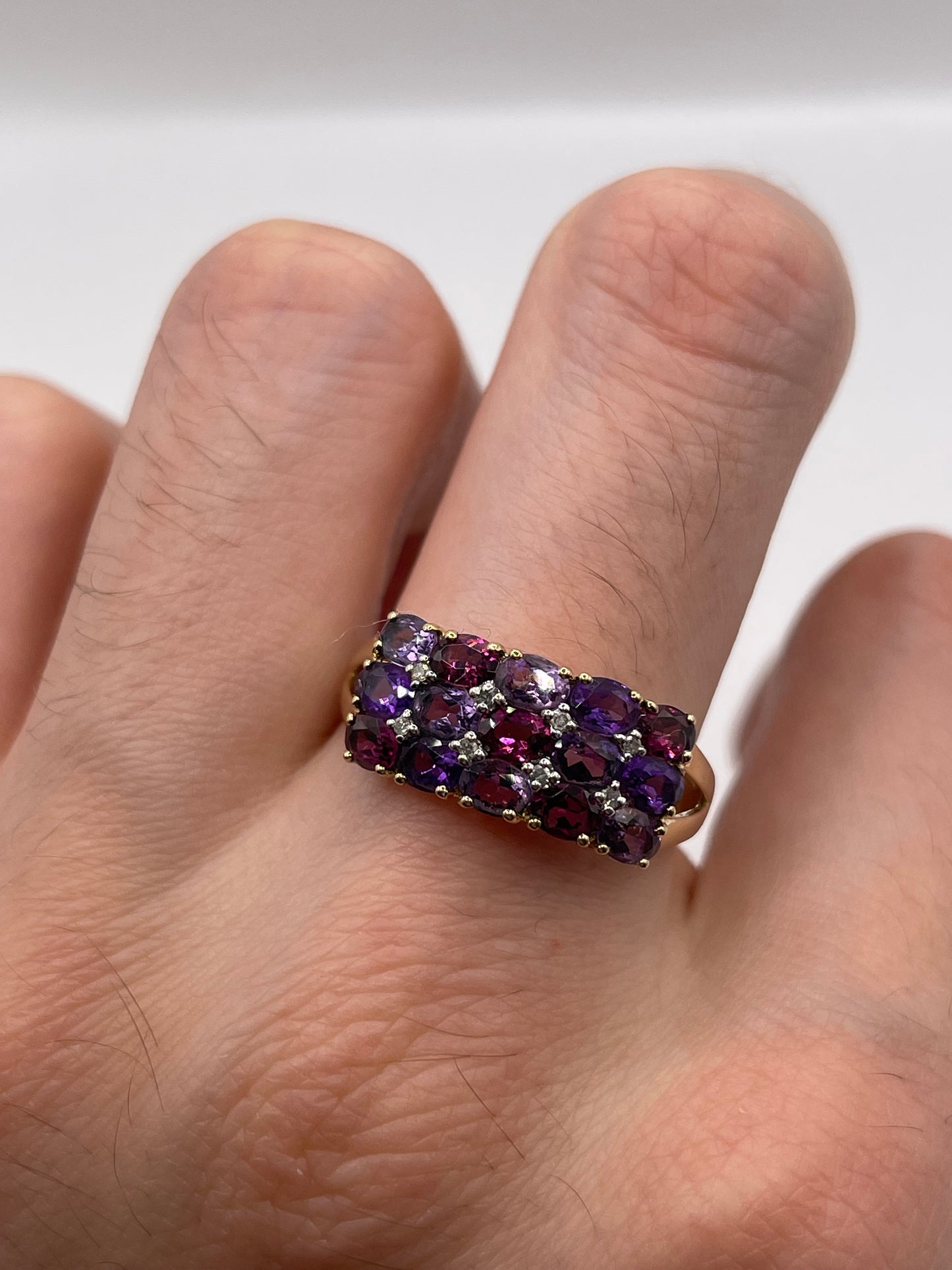 9ct gold multi gemstone and diamond cluster ring