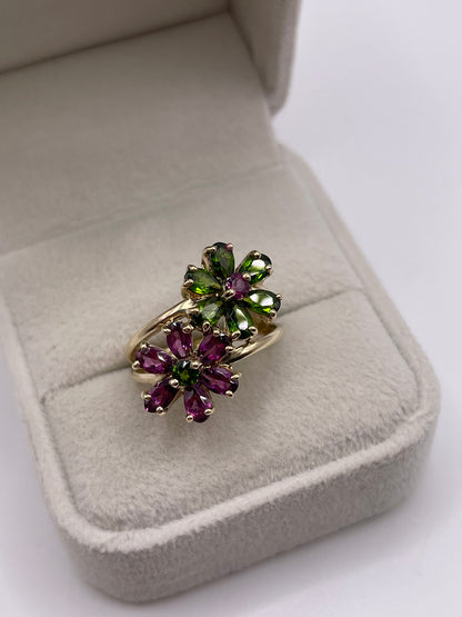 9ct gold diopside and garnet cluster ring