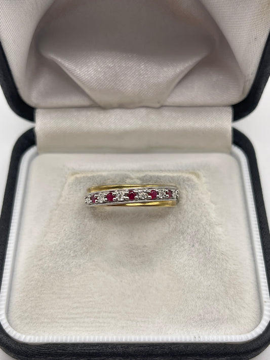 9ct gold ruby and diamond ring