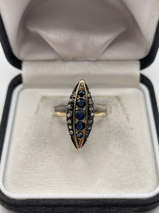 Antique 18ct gold sapphire and diamond ring