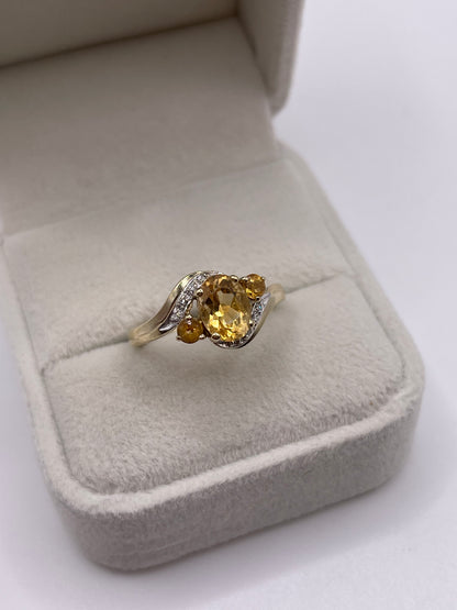 9ct gold citrine and diamond ring
