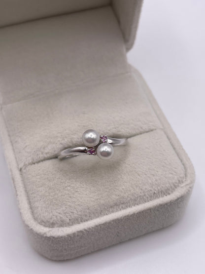 9ct white gold pink sapphire and pearl ring