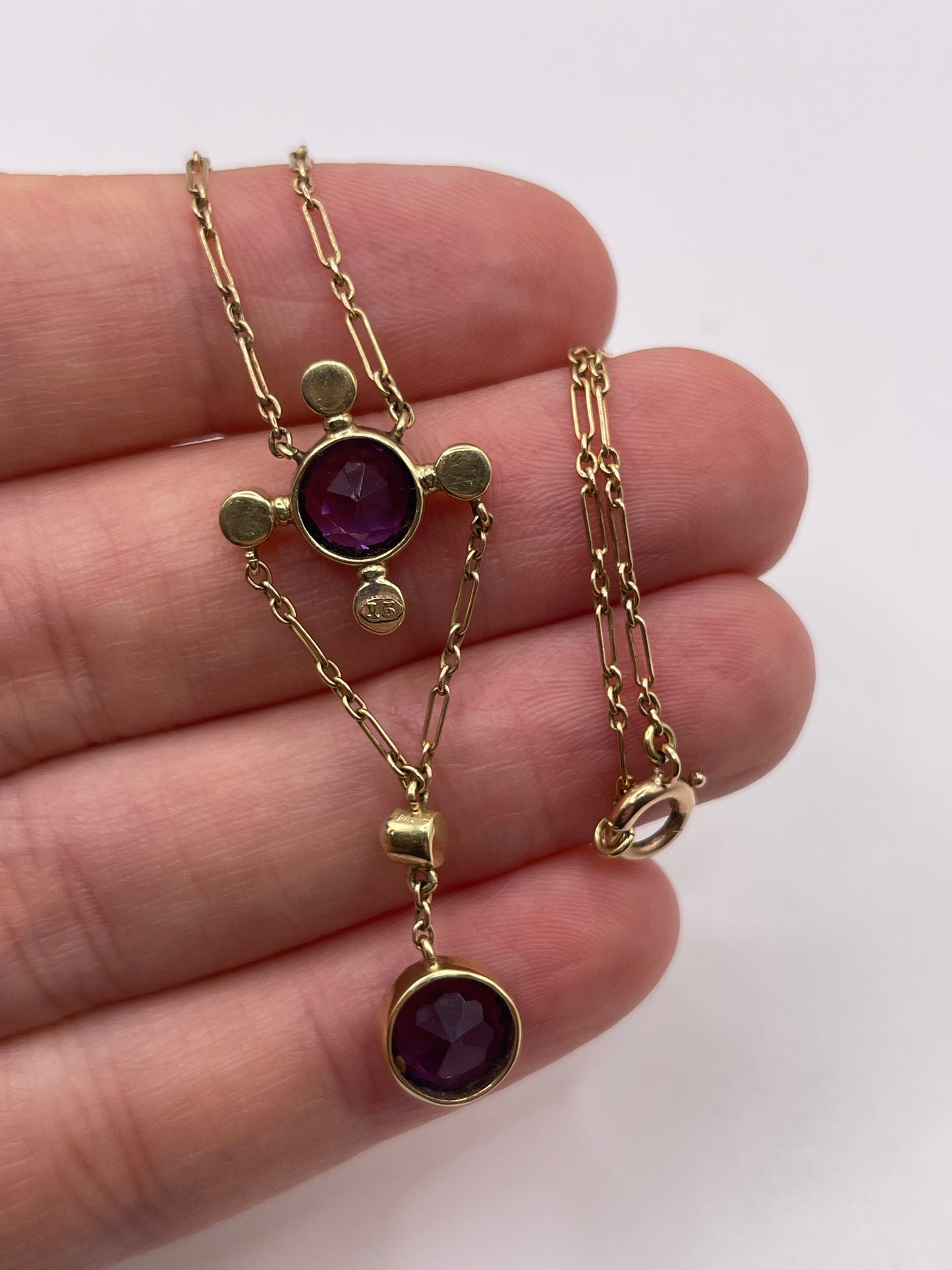 Antique 15ct gold amethyst and pearl necklace
