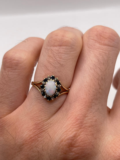 9ct gold opal, sapphire and diamond ring
