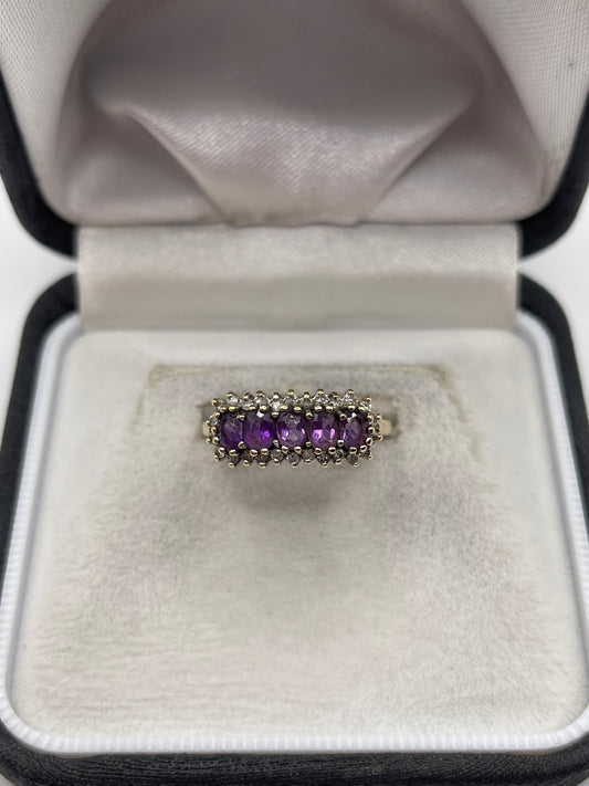 9ct gold amethyst and diamond ring