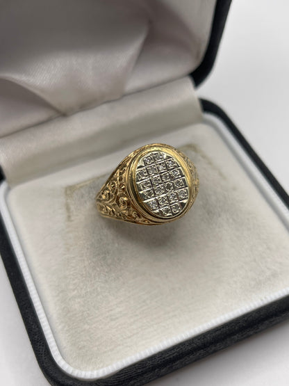 Heavy 9ct gold diamond signet ring