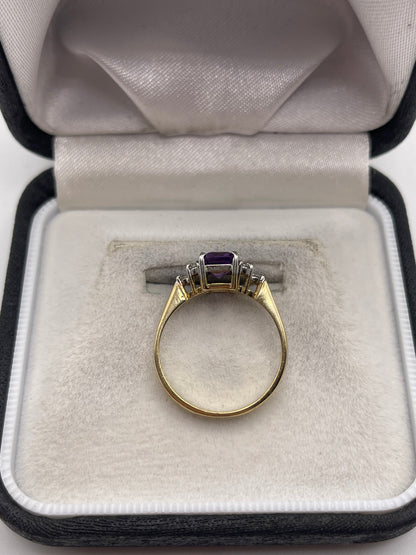 9ct gold amethyst and cz ring