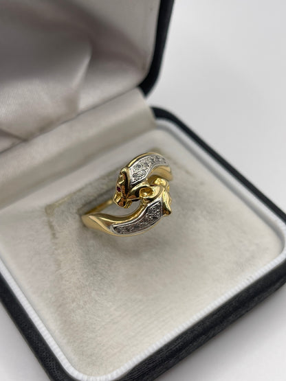 18ct gold ruby and diamond double panther ring