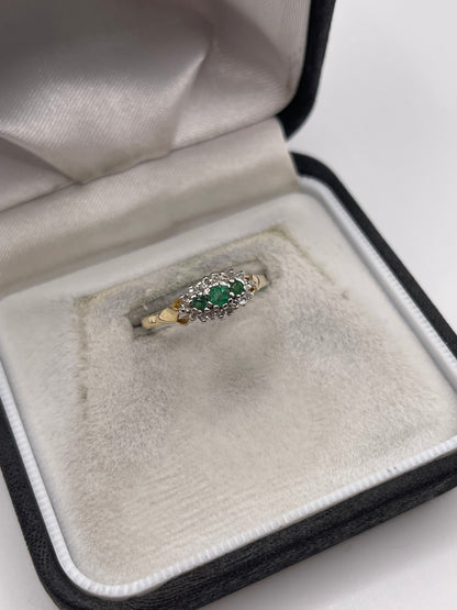 9ct gold emerald and diamond ring