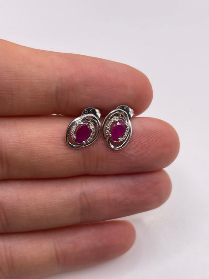 9ct white gold ruby and diamond earrings