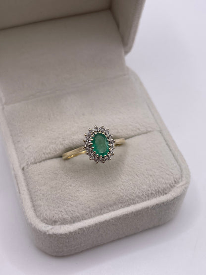 9ct gold emerald and diamond ring
