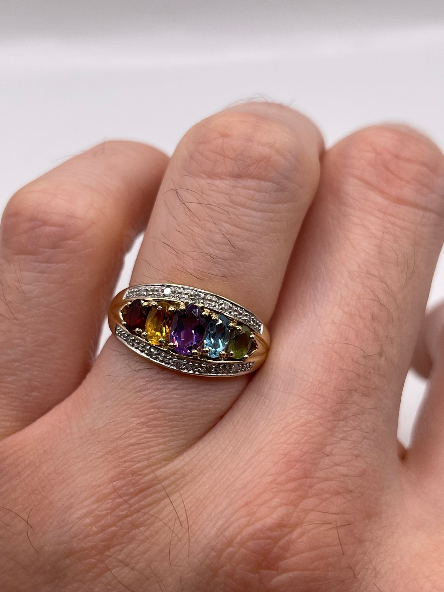 9ct gold multi gemstone and diamond ring