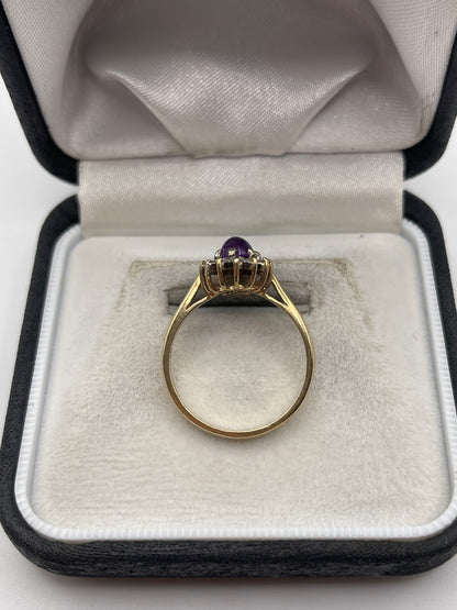 9ct gold cabochon amethyst and diamond ring