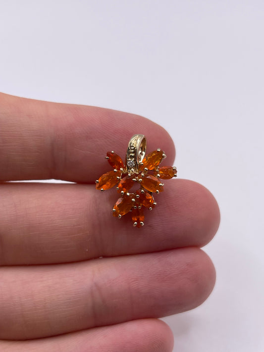 9ct gold fire opal and diamond pendant