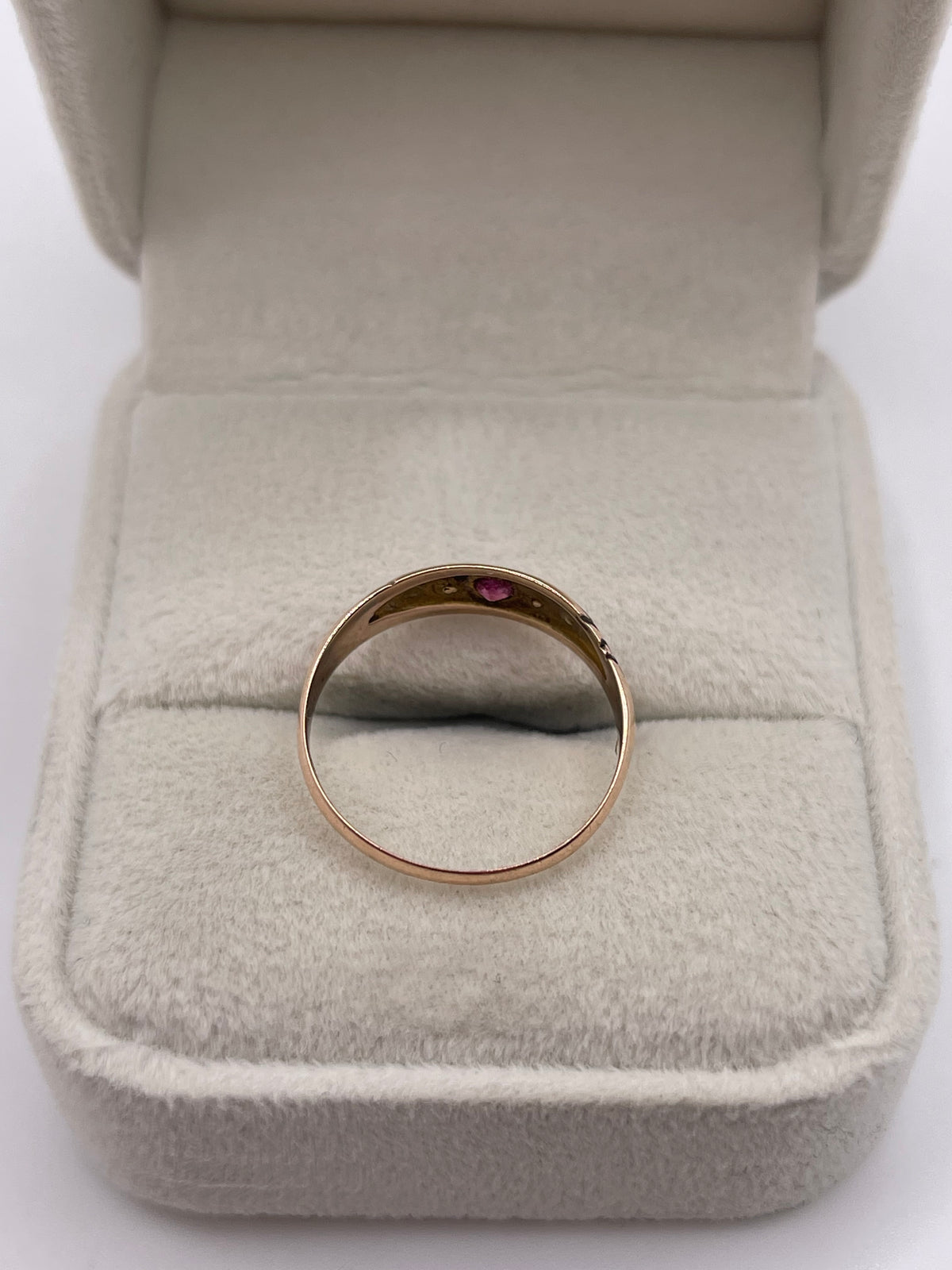 Antique 9ct rose gold ruby and pearl ring