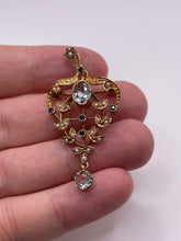 Load image into Gallery viewer, 9ct gold topaz, sapphire and pearl brooch/pendant
