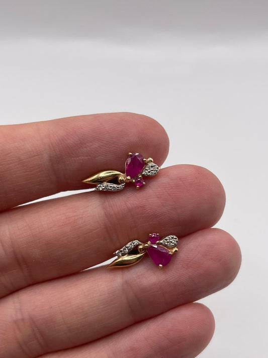 14ct rose gold ruby and zircon earrings